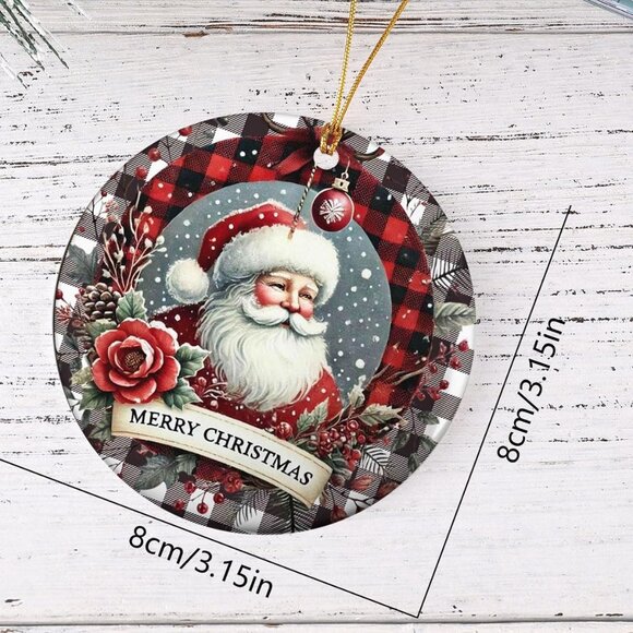 Set of 2 Acrylic Santa Claus Christmas Tree Ornaments Round Hanging Decor - Picture 2 of 4